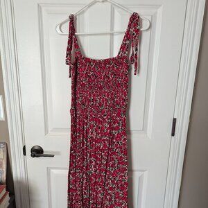 BB Dakota Midi Red Floral Sleeveless Smocked Sundress, Size Small